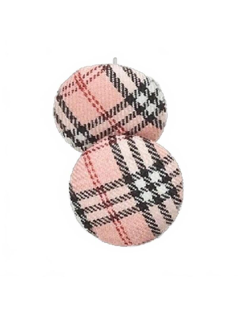 Pink Black and White Tartan Plaid Retro Mod Fabric Button Earrings